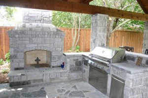Permanent Outdoor Fireplace with Kitchen